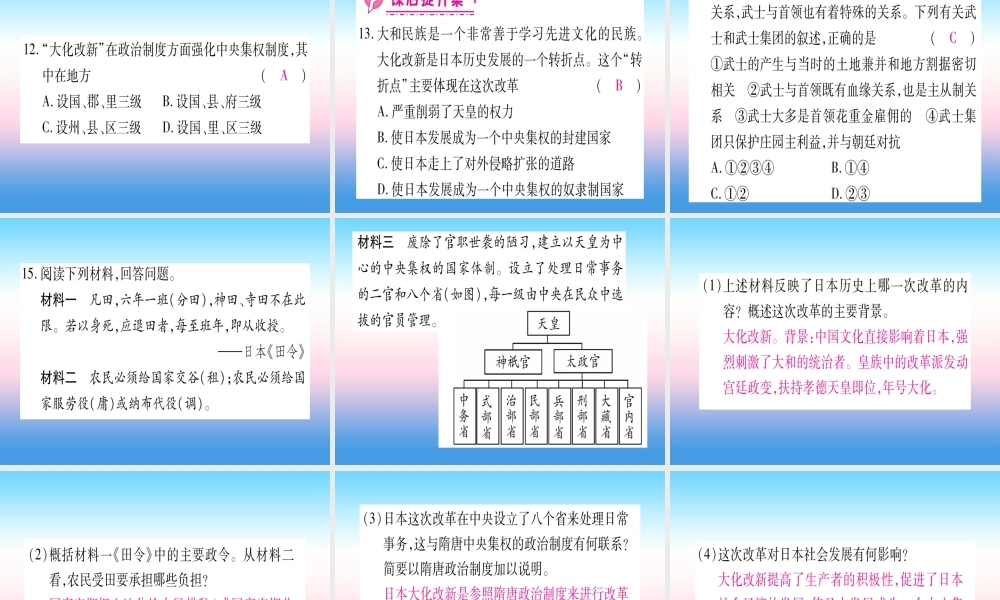 2018秋九年级历史上册 第4单元 封建时代的亚洲国家 第11课 古代日本习题课件 新人教版 课件