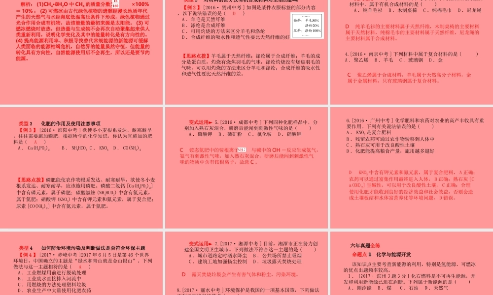 (滨州专版)中考化学总复习 第一部分 系统复习 成绩基石 第十一单元 化学与社会发展课件 鲁教版 课件