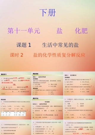 九年级化学下册 第十一单元 盐 化肥 课题1 生活中常见的盐 课时2 盐的化学性质复分解反应(内文)课件 (新版)新人教版 课件