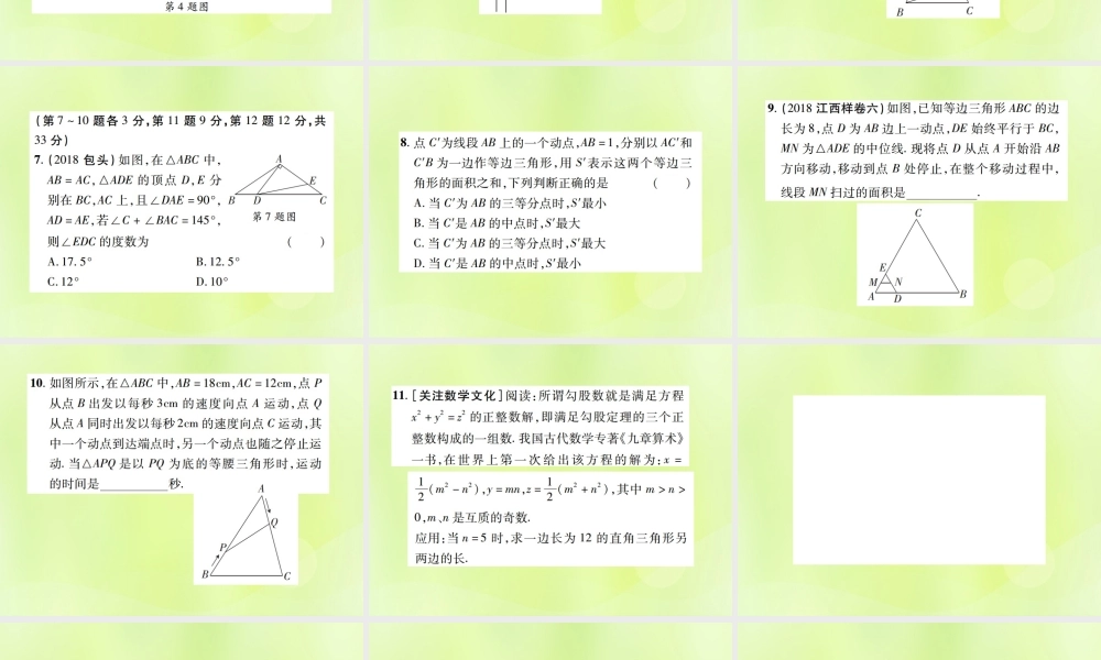 中考数学总复习 第四单元 三角形 第16课时 等腰三角形与直角三角形(高效集训本)课件