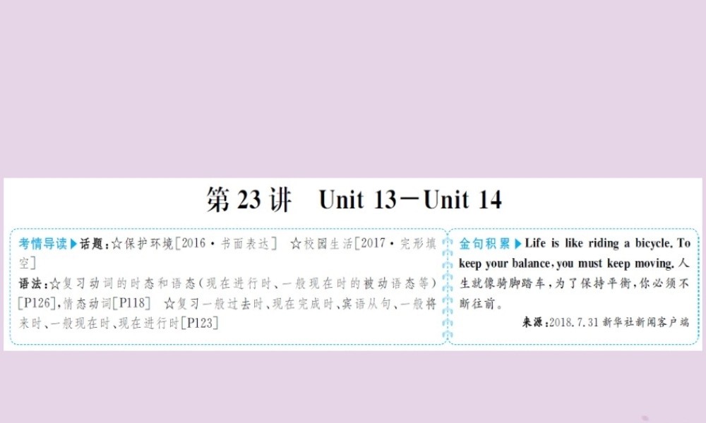 中考英语总复习 第一部分 系统复习 成绩基石 九全 第23讲 Unit 13 14课件
