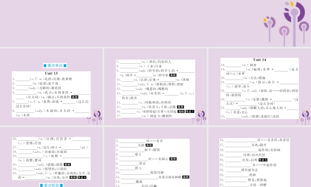 中考英语总复习 第一部分 系统复习 成绩基石 九全 第23讲 Unit 13 14课件