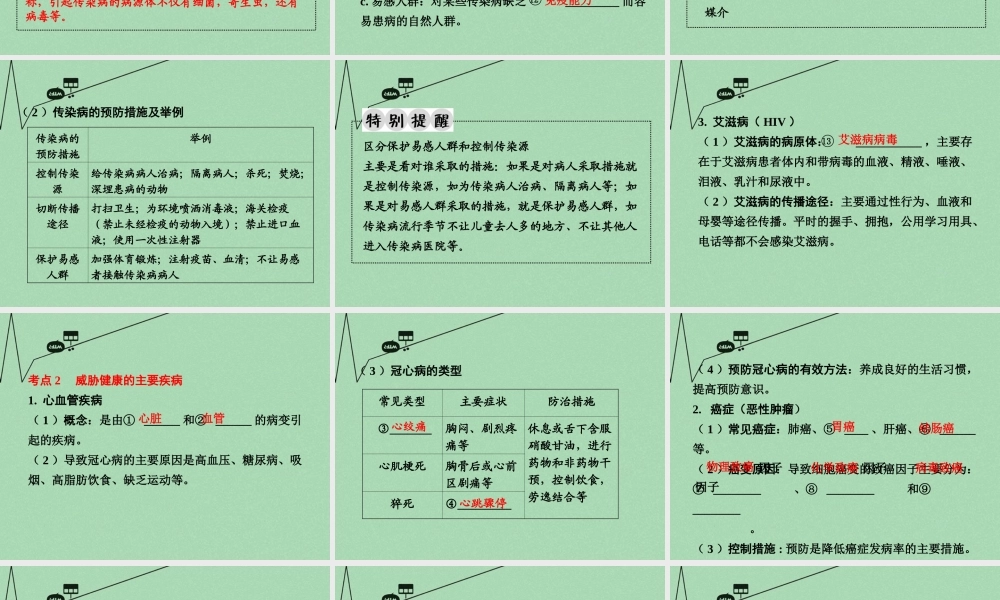 中考生物 第一部分 教材知识梳理 第10单元 第25 26章 疾病与免疫 、珍爱生命复习课件 苏教版 课件