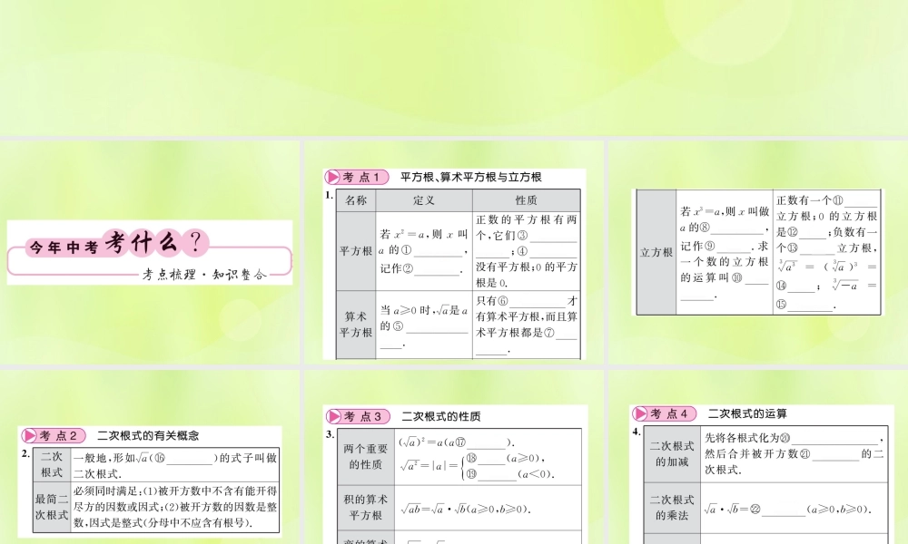 (贵州专版)中考数学总复习 第1轮 教材知识梳理 第1章 数与式 第4节 数的开方与二次根式课件