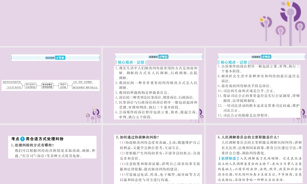 中考道德与法治总复习 九上 第四单元 依法处理生活中的纠纷课件