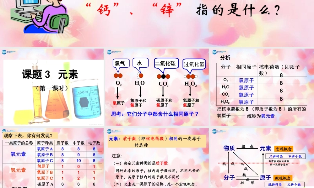 九年级化学上册 第三单元 课题3 元素(第1课时)课件 (新版)新人教版 课件