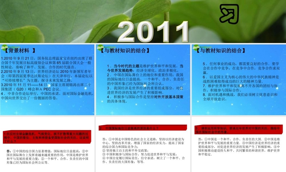 中考热点系列 专题十 世界舞台 责任中国 课件