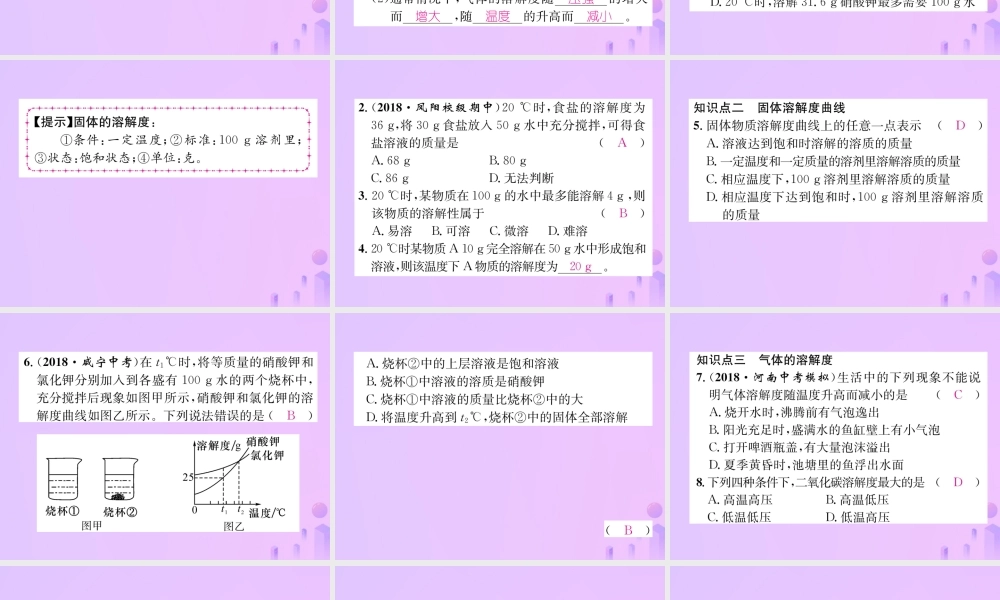 九年级化学下册 第9单元 溶液 课题2 溶解度 第2课时 溶解度作业课件 (新版)新人教版 课件