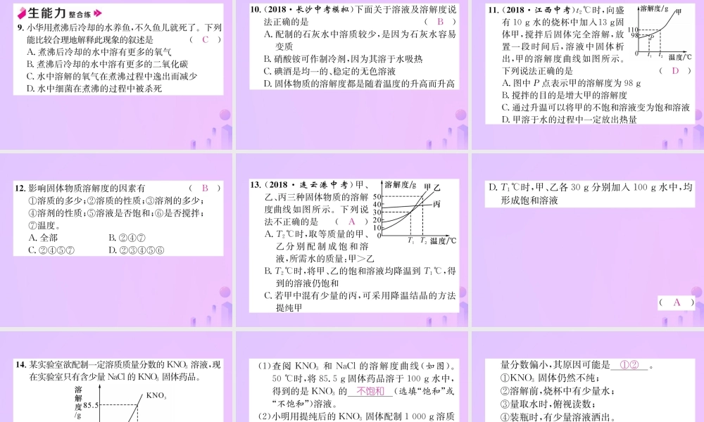 九年级化学下册 第9单元 溶液 课题2 溶解度 第2课时 溶解度作业课件 (新版)新人教版 课件