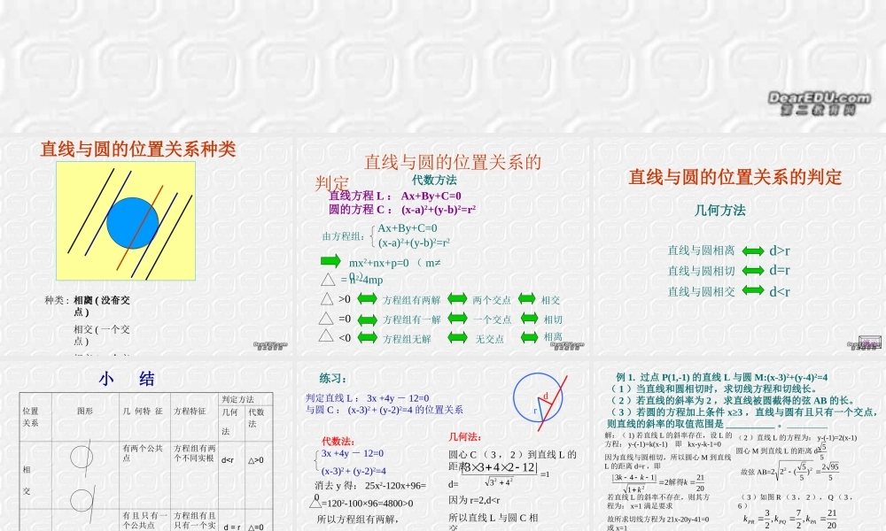 7.6(4)直线与与圆 高二数学直线和圆的方程ppt课件三 人教版 高二数学直线和圆的方程ppt课件三 人教版