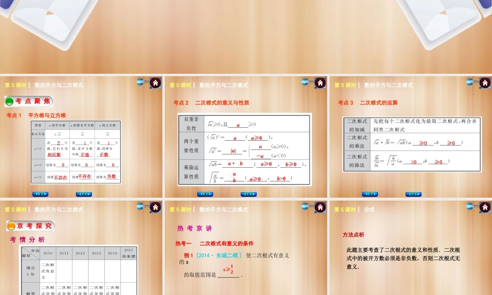 (北京)中考数学总复习 第5课时 数的开方与二次根式课件(考点聚焦京考探究热考京讲) 课件