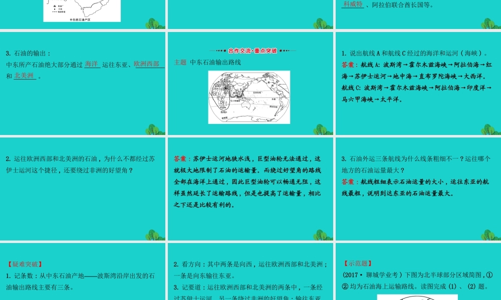 七年级地理下册 第八章 第一节 中东(一三洲五海之地 世界石油宝库)习题课件(新版)新人教版 课件