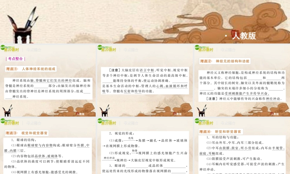 中考生物复习方案 第人体对外界环境的感知课件 人教新课标版 课件