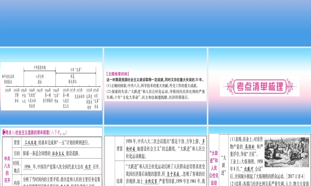(云南专用)中考历史总复习 第一篇 考点系统复习 板块3 中国现代史 主题三 曲折探索中的成就与失误(精讲)课件