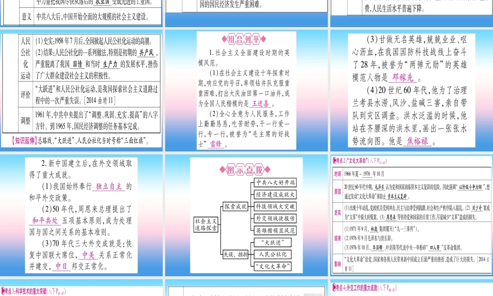 (云南专用)中考历史总复习 第一篇 考点系统复习 板块3 中国现代史 主题三 曲折探索中的成就与失误(精讲)课件