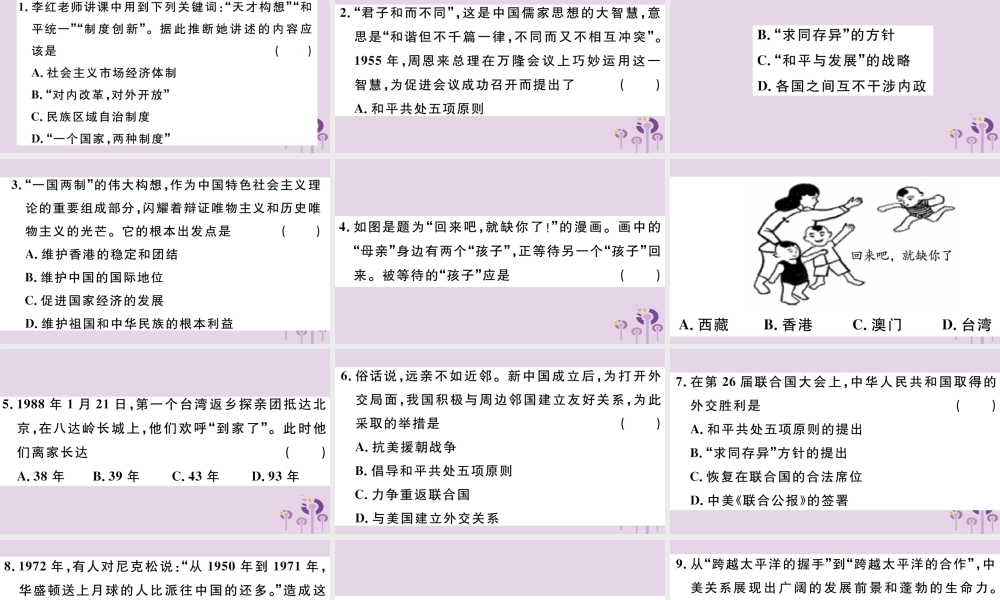 (玉林专版)八年级历史下册 专题三 祖国统一与外交成就习题课件 新人教版 课件