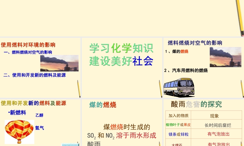 九年级化学 使用燃料对环境的影响课件 苏教版 课件