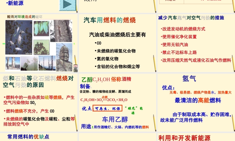 九年级化学 使用燃料对环境的影响课件 苏教版 课件