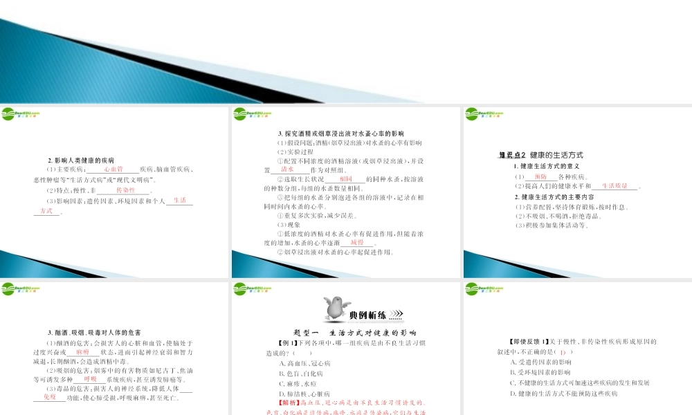 (随堂优化训练)八年级生物下册 第八单元 第三章 第二节 选择健康的生活方式 配套课件 人教新课标版 课件