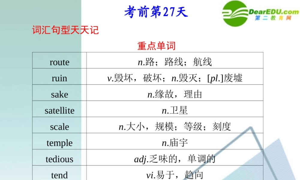 (蒙、云、青、渝、藏、桂(全国Ⅰ)专用)高三英语二轮复习 考前特训必读第27天应知必会专题课件