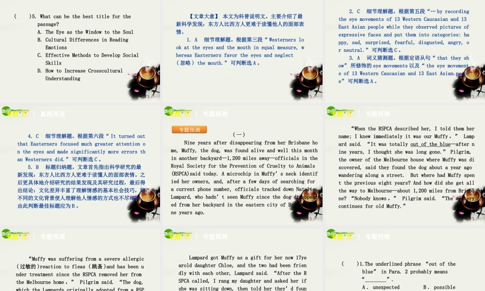 (湖南专用)高考英语二轮复习 阅读理解专题3 新闻报道类专题课件 新人教版 课件