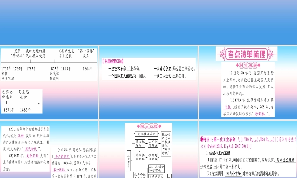 (甘肃专用)中考历史总复习 第一篇 考点系统复习 板块五 世界近代史 主题三 工业革命和工人运动的兴起(精讲)课件