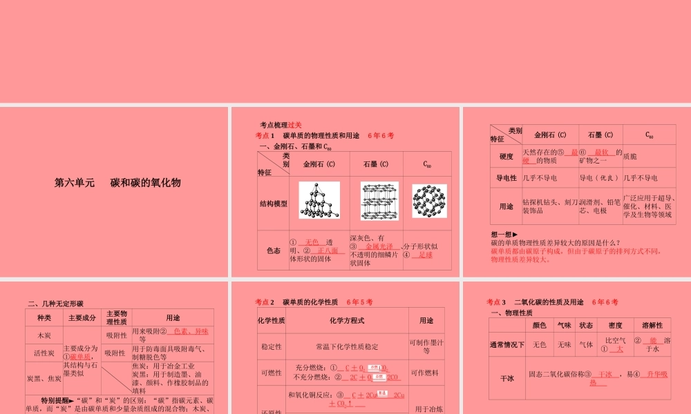 (临沂专版)中考化学总复习 第一部分 系统复习 成绩基石 第六单元 碳和碳的氧化物课件 新人教版 课件