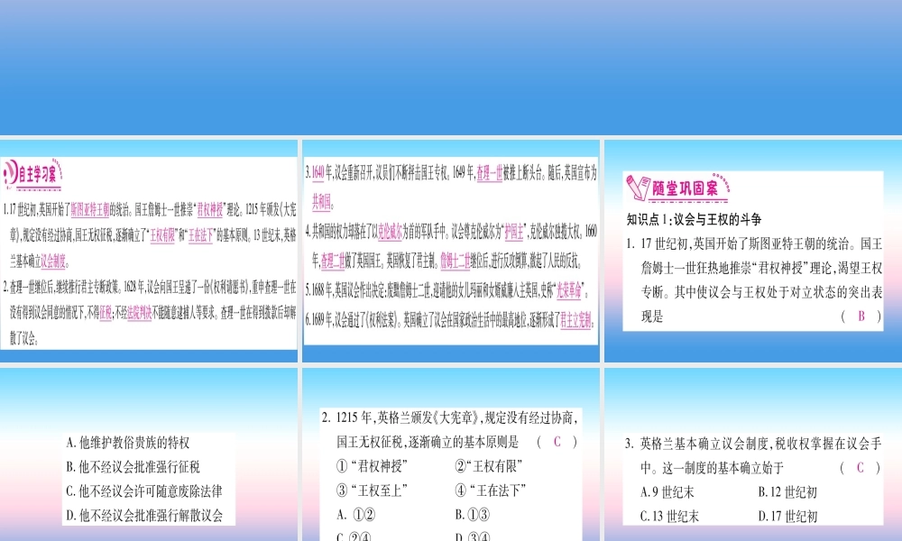 九年级历史上册 第6单元 资本主义制度的初步确立 第17课 君主立宪制的英国习题课件 新人教版 课件