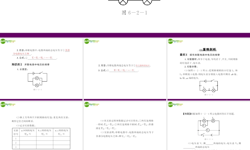 (随堂优化训练)八年级物理下册 第六章 二、探究串、并联电路电压的规律课件 人教新课标版 课件