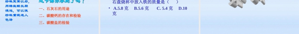 九年级化学 54石灰石的利用第一课时同步课件 沪教版 课件