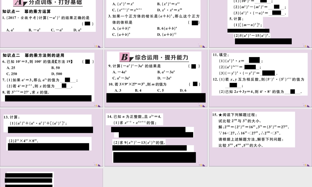 (通用)秋八年级数学上册 14.1 整式的乘法 14.1.2 幂的乘方习题讲评课件 (新版)新人教版 课件