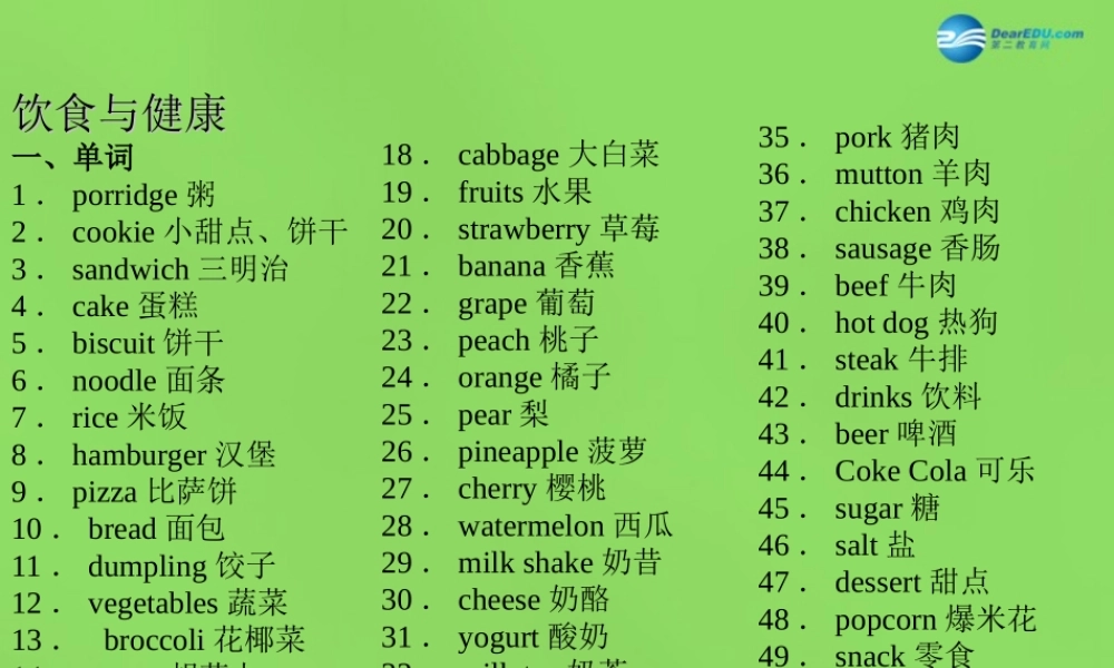 中考英语必备复习 饮食与健康课件