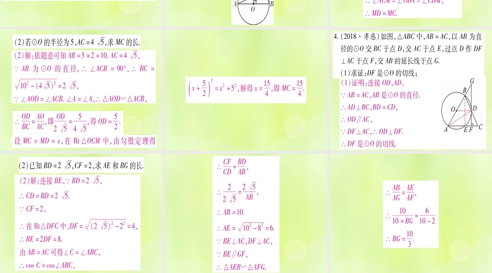 (湖北专用版)版中考数学总复习 第二轮 专项突破7 圆中证明与计算 类型2 与相似三角形有关实用课件