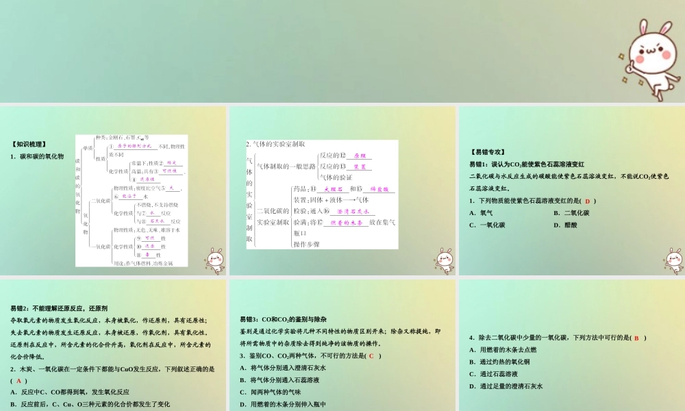 九年级化学上册 第6单元 碳和碳的氧化物单元小结六作业课件 (新版)新人教版 课件