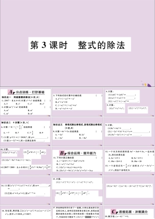 (河北专版)八年级数学上册 14.1 整式的乘法 14.1.4 第3课时 整式的除法习题课件 (新版)新人教版 课件