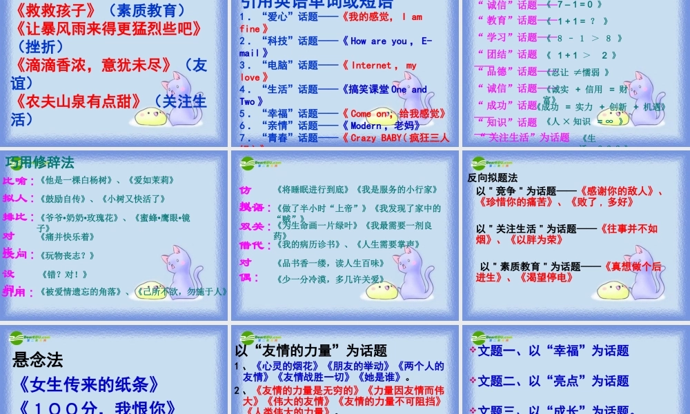 中考语文作文训练指导课件 作文拟题 课件