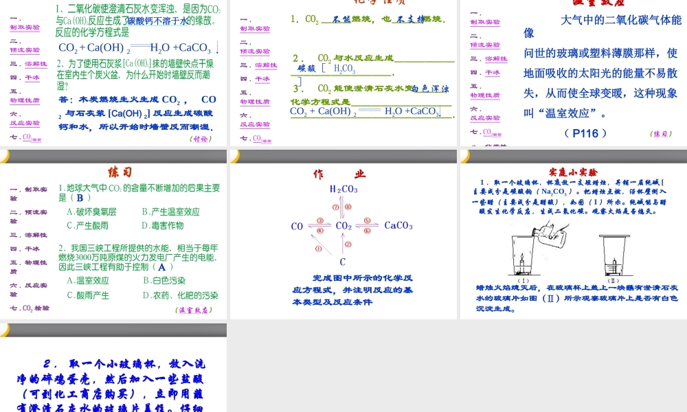 九年级化学 课题3 二氧化碳和一氧化碳课件 人教新课标版 课件