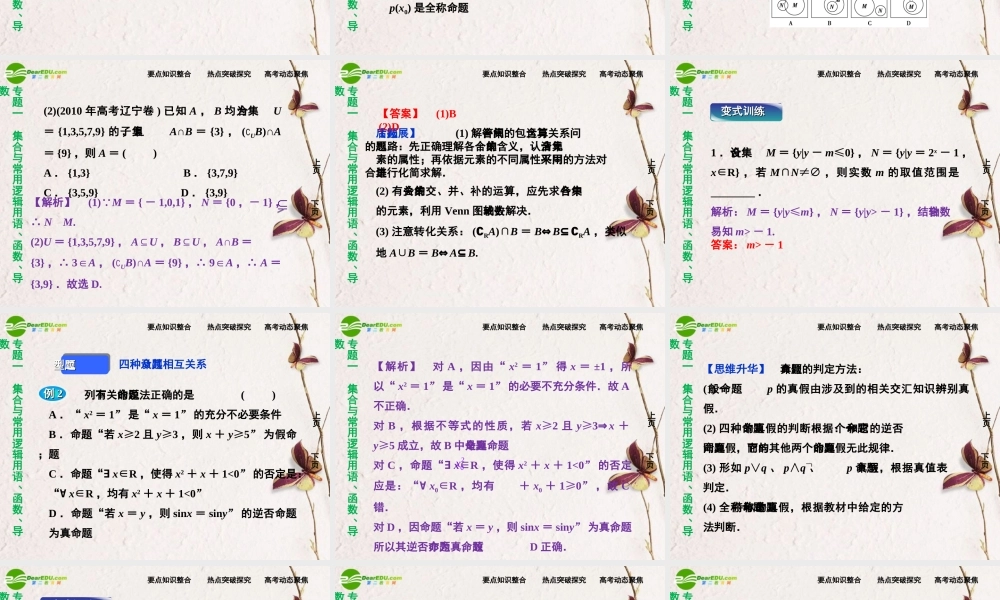 (走向高考)高三数学二轮复习 第1讲集合与常用逻辑用语专题攻略课件 理 新人教版  课件