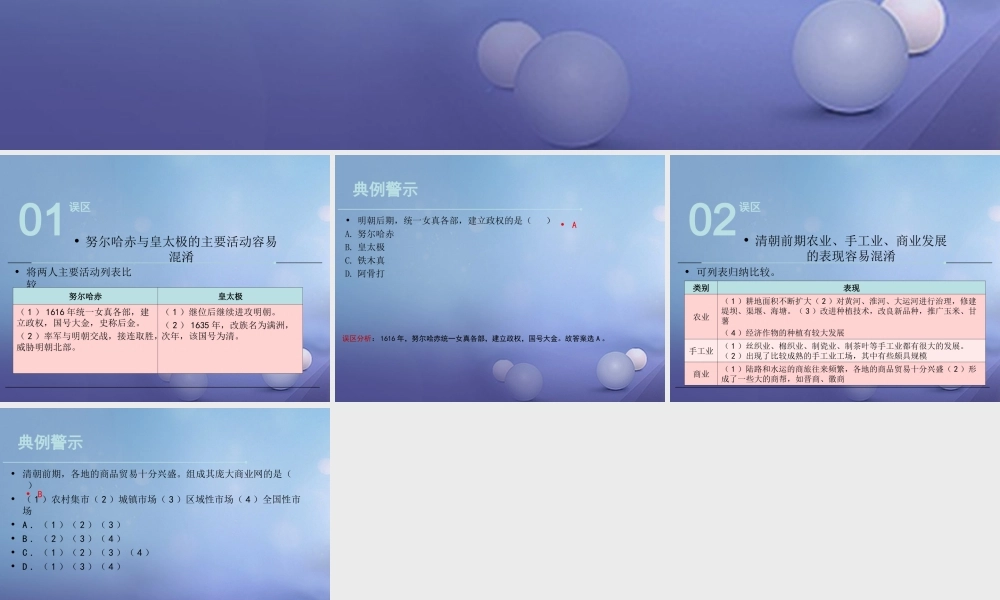 (秋季版)七年级历史下册 第三单元 第18课(清朝建立与前期的繁盛)(误区预警)素材 华东师大版 素材