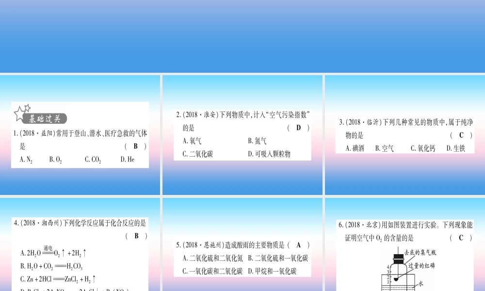 (云南专用)中考化学总复习 第1部分 教材系统复习 九上 第2单元 我们周围的空气(精练)课件