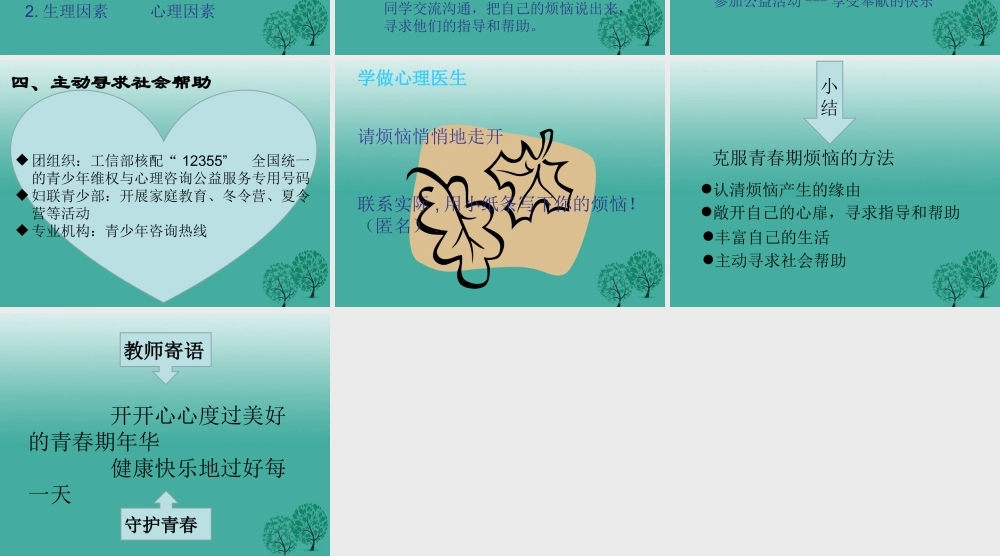 (秋季版)七年级政治上册 2.4.1 青春不烦恼课件 鲁人版六三制(道德与法治) 课件