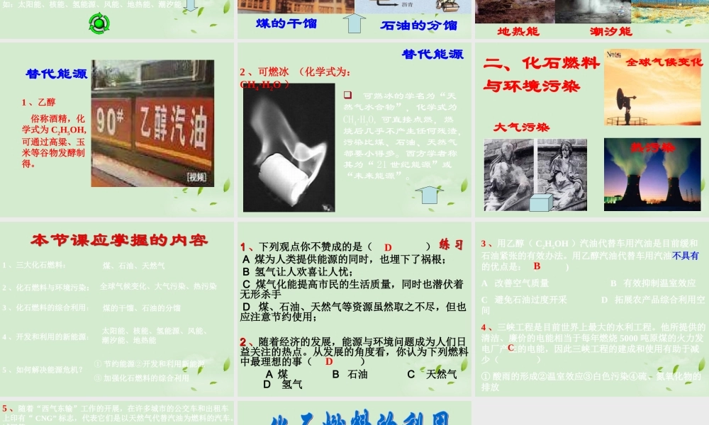 九年级化学 化石燃料的利用课件 苏教版 课件