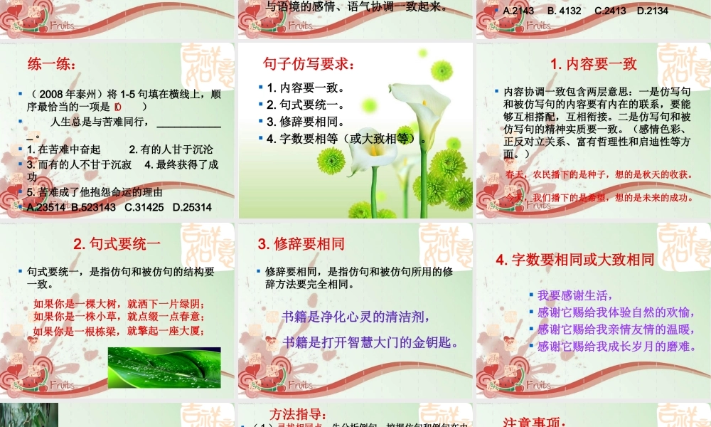 中考语文复习专题课件 句子的选用与仿写 课件