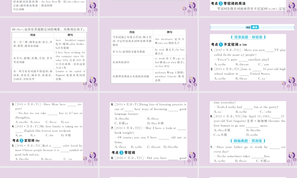 中考英语总复习 第二部分 专项语法 高效突破 专题2 冠词课件