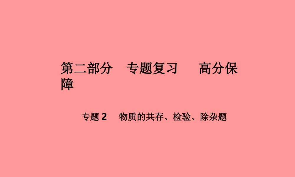 (滨州专版)中考化学总复习 第二部分 专题复习 高分保障 专题2 物质的共存、检验、除杂题课件 鲁教版 课件