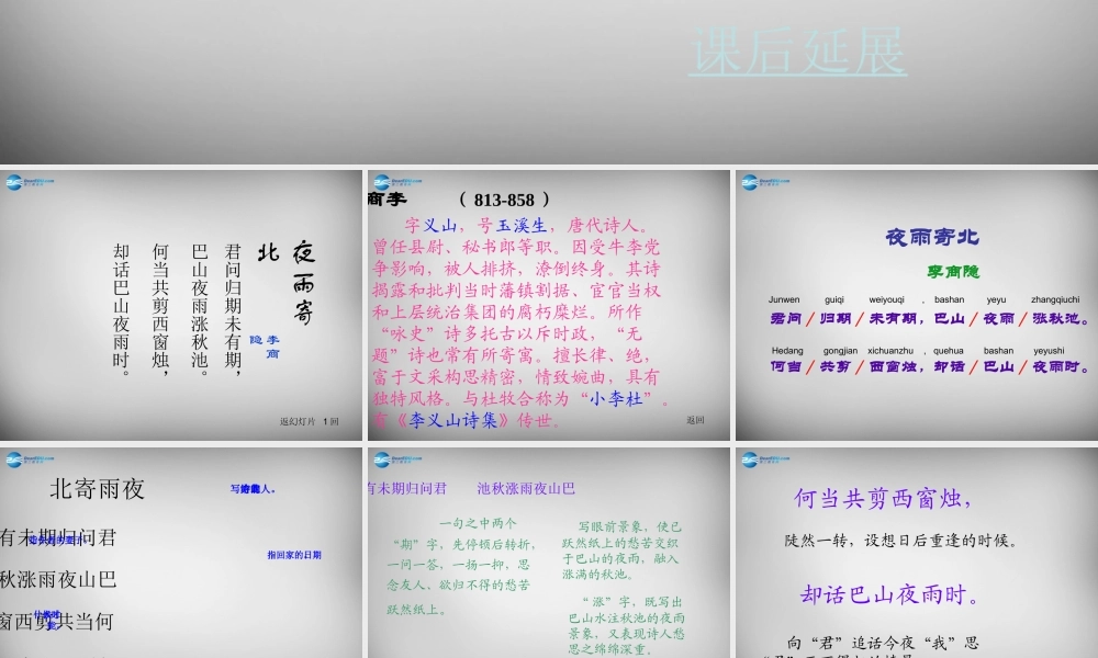 中学七年级语文上册(课外古诗词 夜雨寄北)课件 (新版)新人教版 课件