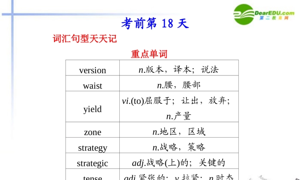 (冀、贵、甘(全国Ⅱ)专用)高三英语二轮复习 考前特训 考前第18天(考前提分必看)专题课件