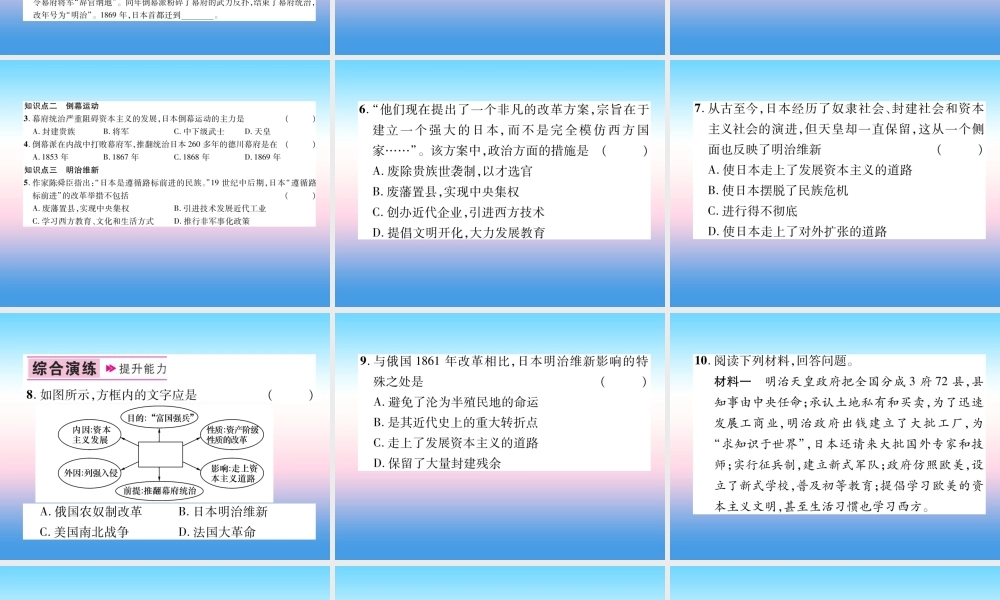 九年级历史下册 第1单元 殖民地人民的反抗与资本主义制度的拓展 第4课 日本明治维新易错点拨课件 新人教版 课件