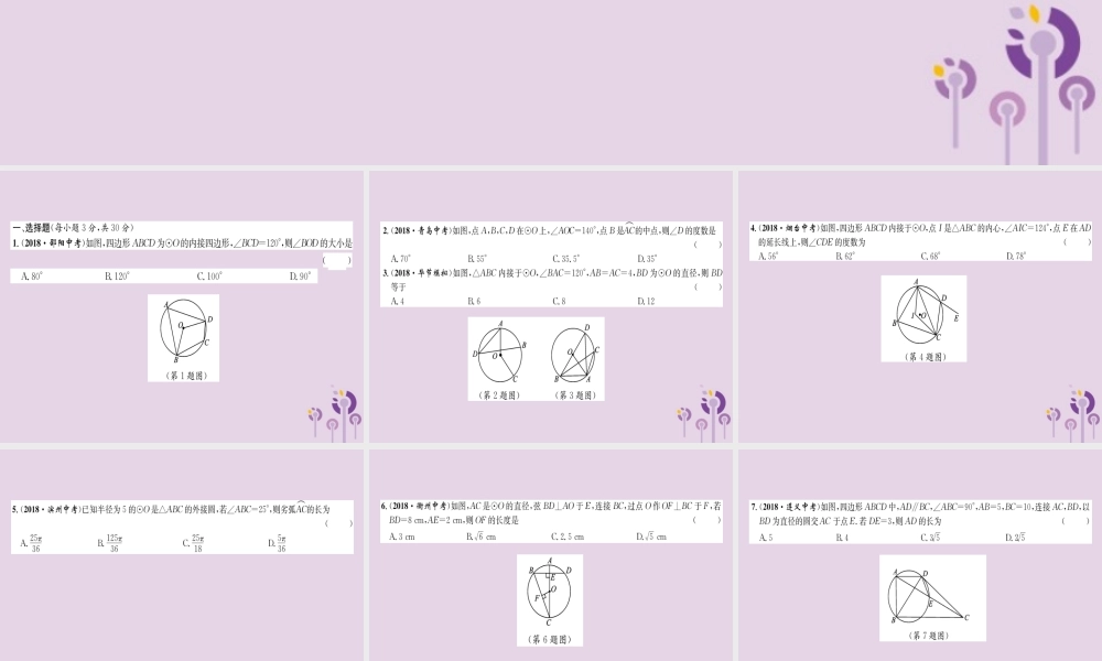 中考数学总复习 阶段测评(7)圆课件