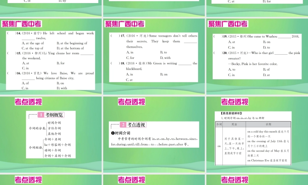 中考英语复习 第二部分 语法专项突破篇 基础语法(五)介词和介词短语课件